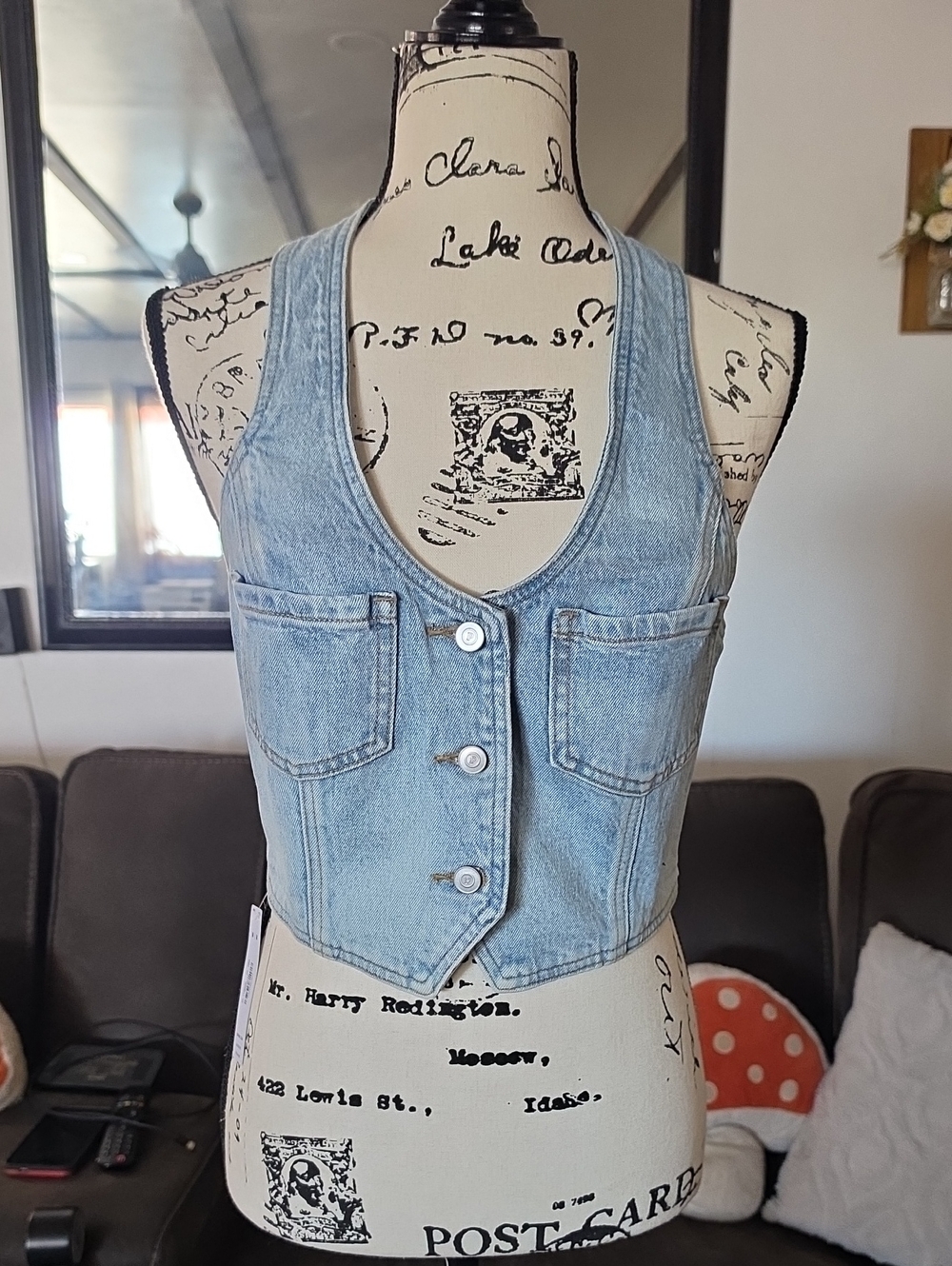 PINK Victoria's Secret Light Blue Denim Cropped Vest